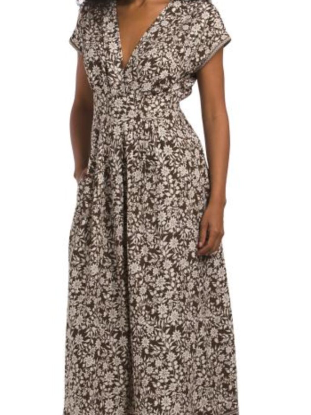Max Studio Black & Cream Floral V-Neck Maxi Dress